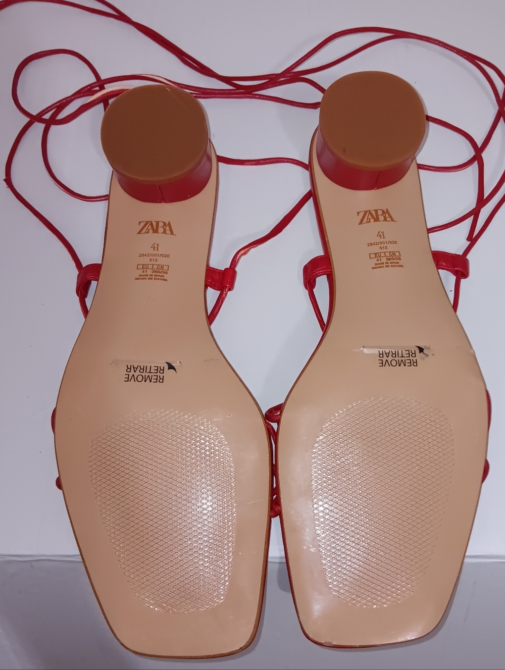 Zara Red Lace-Up Minimal Flat Sandals - Picture 2 of 6